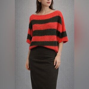 🧶 Hand Knitted Fuzzy Batwing Sleeves Sweater, size M